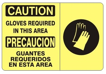 Gloves Required In This Area Bilingual Caution Sign