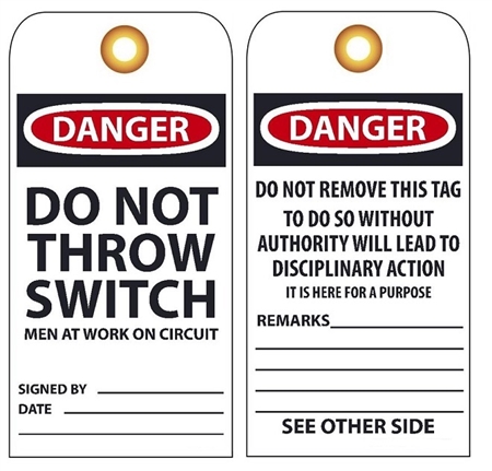 DANGER Tag DO NOT THROW SWITCH MEN WORKING ON CIRCUIT