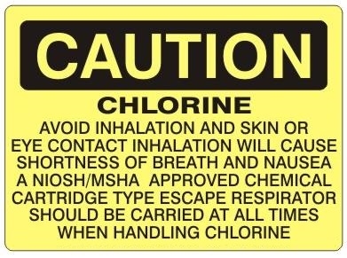 Caution Chlorine Avoid Inhalation and Skin or Eye Contact Sign - Choose 7 X 10 - 10 X 14, Self Adhesive Vinyl, Plastic or Aluminum.