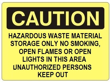 Caution Hazardous Waste Storage, No Smoking, Open Flames or Lights, Unauthorized Persons Keep Out Sign - Choose 7 X 10 - 10 X 14, Self Adhesive Vinyl, Plastic or Aluminum.