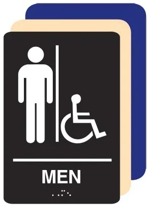 ADA Wheelchair Accessible Men's Restroom Sign - 6 X 9 Available in Blue, Black and Taupe