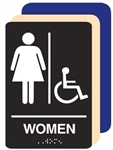 Wheelchair Accessible Women's Restroom Sign - 6 X 9 Available in Blue, Black and Taupe