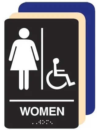 Wheelchair Accessible Women's Restroom Sign - 6 X 9 Available in Blue, Black and Taupe