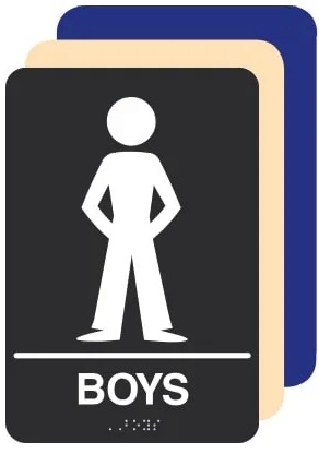 ADA Boys Restroom Sign - 6 X 9 Available in Blue, Black and Taupe