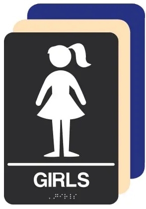 ADA Girls Restroom Sign - 6 X 9 Available in Blue, Black and Taupe