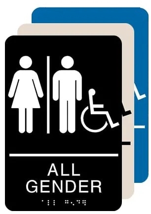 ADA All Gender Accessible Restroom Sign - 6 X 9 Available in Blue, Black and Taupe