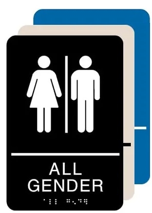 All Gender Restroom ADA Sign - 6 X 9 Available in Blue, Black and Taupe