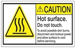 CAUTION Hot surface, Do Not Touch, To avoid possible skin burn disconnect and lockout power and allow surface to cool before servicing. ANSI Equipment Labels, Choose from 3 Sizes