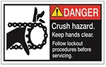 DANGER Crush Hazard. Keep hands clear, Follow lockout procedures before servicing, ANSI Equipment Safety Labels, Choose from 3 Sizes