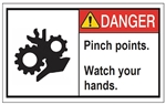 DANGER Pinch Points. Watch your hands. ANSI Equipment Safety Labels, Choose from 3 Sizes