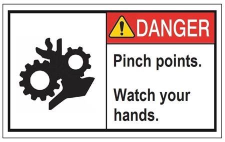 DANGER Pinch Points. Watch your hands. ANSI Equipment Safety Labels, Choose from 3 Sizes