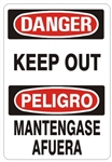 Bilingual DANGER/PELIGRO KEEP OUT Sign - Choose 10 X 14 - 14 X 20, Self Adhesive Vinyl, Plastic or Aluminum.