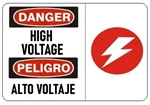 DANGER/PELIGRO HIGH VOLTAGE SYMBOL, Bilingual Sign - Choose 10 X 14 - 14 X 20, Self Adhesive Vinyl, Plastic or Aluminum.