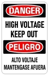 Bilingual DANGER/PELIGRO HIGH VOLTAGE KEEP OUT Sign - Choose 10 X 14 - 14 X 20, Self Adhesive Vinyl, Plastic or Aluminum.