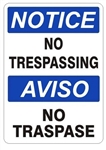 NOTICE/AVISO NO TRESPASSING Bilingual Sign - Choose 10 X 14 - 14 X 20, Self Adhesive Vinyl, Plastic or Aluminum.