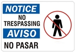 NOTICE/AVISO NO TRESPASSING Bilingual (Symbol) Safety Sign - Choose 10 X 14 - 14 X 20, Self Adhesive Vinyl, Plastic or Aluminum.