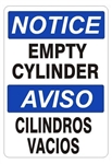 NOTICE EMPTY CYLINDER Bilingual Safety Sign - Choose 10 X 14 - 14 X 20, Self Adhesive Vinyl, Plastic or Aluminum.