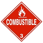 DOT COMBUSTIBLE Class 3 Placard - Choose from 4 Materials, Press on Vinyl, Rigid Plastic, Aluminum or Magnetic