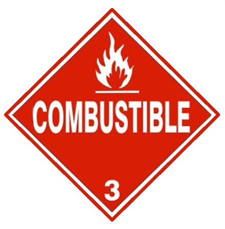 DOT COMBUSTIBLE Class 3 Placard - Choose from 4 Materials, Press on Vinyl, Rigid Plastic, Aluminum or Magnetic