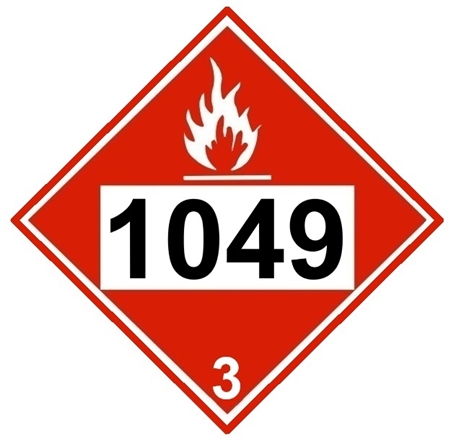 DOT PLACARD 1049 HYDROGEN, COMPRESSED, Flammable Gas, Class 2 - Choose from 4 Materials: Press On Vinyl, Rigid Plastic, Aluminum or Magnetic