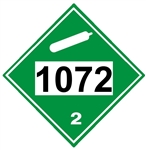 DOT Placard 1072 OXYGEN COMPRESSED, Class 2 Non-Flammable Gas - Choose from 4 Materials: Pressure Sensitive Vinyl, Rigid Plastic, Aluminum or Magnetic