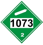 DOT Placard 1073, OXYGEN, REFRIGERATED LIQUID, Non Flammable Gas, Class 2 - Choose from 4 Materials: Press On Vinyl, Rigid Plastic, Aluminum or Magnetic