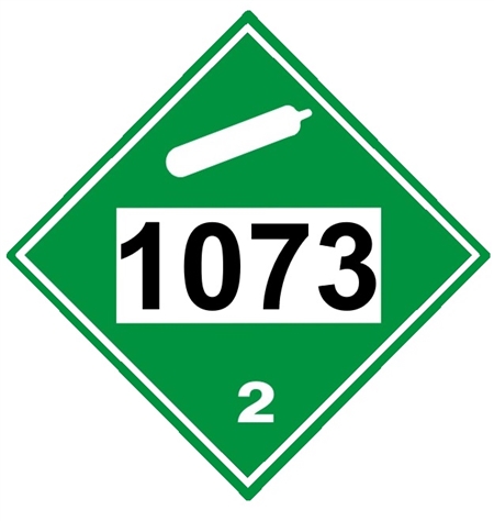 DOT Placard 1073, OXYGEN, REFRIGERATED LIQUID, Non Flammable Gas, Class 2 - Choose from 4 Materials: Press On Vinyl, Rigid Plastic, Aluminum or Magnetic