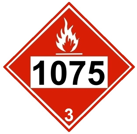 DOT Placard, 1075, BUTANE, LPG, PROPANE, Flammable Gas, Class 2 - Choose from 4 Materials, Press On Vinyl, Rigid Plastic, Aluminum or Magnetic