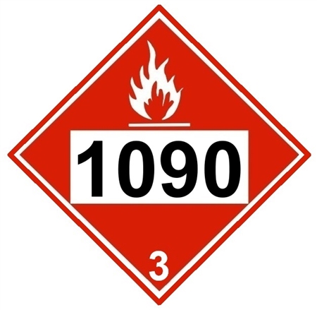 DOT PLACARD 1090 ACETONE, Flammable Liquid, Class 3 - Choose from 4 Materials: Pressure Sensitive Vinyl, Rigid Plastic, Aluminum or Magnetic