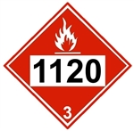 DOT PLACARD 1120 BUTANOLS, Flammable Liquid, Class 3 - Choose from 4 Materials, Press On Vinyl, Rigid Plastic, Aluminum or Magnetic