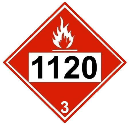 DOT PLACARD 1120 BUTANOLS, Flammable Liquid, Class 3 - Choose from 4 Materials, Press On Vinyl, Rigid Plastic, Aluminum or Magnetic