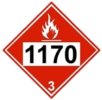 DOT PLACARD 1170 ETHYL ALCOHOL, ETHANOL, Flammable Liquid, Class 3 - Choose from 4 Materials: Pressure Sensitive Vinyl, Rigid Plastic, Aluminum or Magnetic