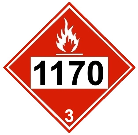 DOT PLACARD 1170 ETHYL ALCOHOL, ETHANOL, Flammable Liquid, Class 3 - Choose from 4 Materials: Pressure Sensitive Vinyl, Rigid Plastic, Aluminum or Magnetic