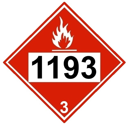 DOT PLACARD 1193 ETHYL METHYL KETONE, Flammable Liquid, Class 3 - Choose from 4 Materials: Pressure Sensitive Vinyl, Rigid Plastic, Aluminum or Magnetic