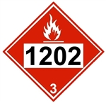 DOT Placard 1202 GAS, OIL, DIESEL FUEL, HEATING OIL, Class 3 Flammable Liquid - Choose from 4 Materials: Pressure Sensitive Vinyl, Rigid Plastic, Aluminum or Magnetic