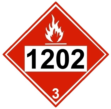 DOT Placard 1202 GAS, OIL, DIESEL FUEL, HEATING OIL, Class 3 Flammable Liquid - Choose from 4 Materials: Pressure Sensitive Vinyl, Rigid Plastic, Aluminum or Magnetic