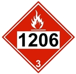 DOT PLACARD 1206 HEPTANES, Flammable Liquid, Class 3 Flammable Liquid- Choose from 4 Materials: Pressure Sensitive Vinyl, Rigid Plastic, Aluminum or Magnetic