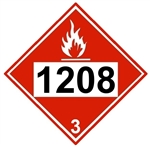 DOT PLACARD 1208 HEXANES, Class 3 Flammable liquid - Choose from 4 Materials: Press On Vinyl, Rigid Plastic, Aluminum or Magnetic