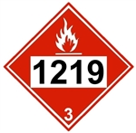 DOT PLACARD 1219 ISOPROPANOL, Class 3 Flammable liquid - Choose from 4 Materials, Press On Vinyl, Rigid Plastic, Aluminum or Magnetic