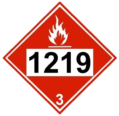 DOT PLACARD 1219 ISOPROPANOL, Class 3 Flammable liquid - Choose from 4 Materials, Press On Vinyl, Rigid Plastic, Aluminum or Magnetic