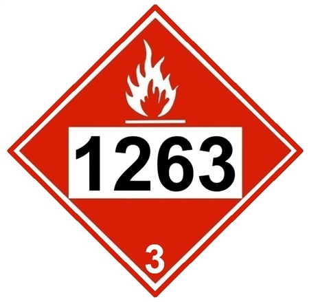 DOT PLACARD 1263 PAINT (FLAMMABLE) Class 3 - Choose from 4 Materials: Pressure Sensitive Vinyl, Rigid Plastic, Aluminum or Magnetic