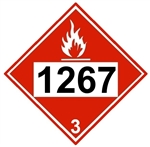 DOT PLACARD 1267 PETROLEUM CRUDE OIL, Class 3 Flammable Liquid - Choose from 4 Materials, Press On Vinyl, Rigid Plastic, Aluminum or Magnetic