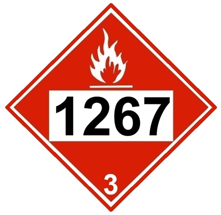 DOT PLACARD 1267 PETROLEUM CRUDE OIL, Class 3 Flammable Liquid - Choose from 4 Materials, Press On Vinyl, Rigid Plastic, Aluminum or Magnetic