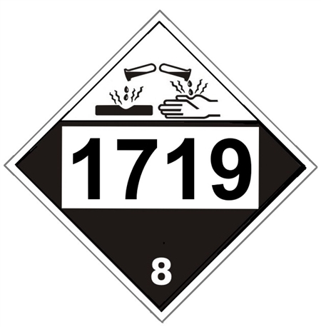 DOT Placard 1719 CAUSTIC ALKALI LIQUIDS. N.O.S., Corrosive, Class 8 - Choose from 4 Materials, Press On Vinyl, Rigid Plastic, Aluminum or Magnetic