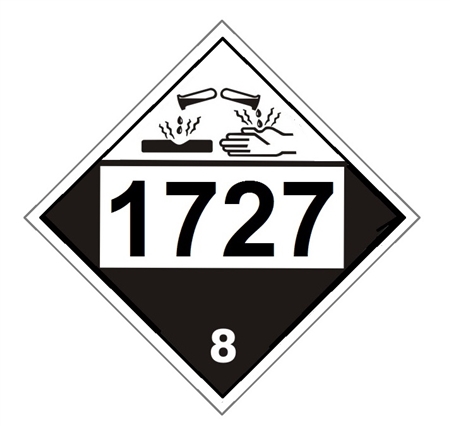 DOT PLACARD 1727 AMMONIUM HYDROGENDIFLUORIDE, SOLID, Corrosive, Class 8 - Choose from 4 Materials, Press On Vinyl, Rigid Plastic, Aluminum or Magnetic