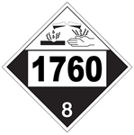 DOT PLACARD 1760 CORROSIVE LIQUIDS, COMPOUNDS, CLEANING LIQUID n.o.s., Corrosive, Class 8 - Choose from 4 Materials, Press On Vinyl, Rigid Plastic, Aluminum or Magnetic