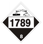 DOT PLACARD 1789 HYDROCHLORIC ACID, Corrosive, Class 8 - Choose from 4 Materials, Press On Vinyl, Rigid Plastic, Aluminum or Magnetic