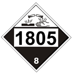 DOT PLACARD 1805 PHOSPHORIC ACID, Corrosive, Class 8 - Choose from 4 Materials, Press On Vinyl, Rigid Plastic, Aluminum or Magnetic