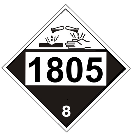 DOT PLACARD 1805 PHOSPHORIC ACID, Corrosive, Class 8 - Choose from 4 Materials, Press On Vinyl, Rigid Plastic, Aluminum or Magnetic