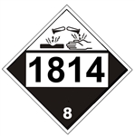 DOT PLACARD 1814 POTASSIUM HYDROXIDE, SOLUTION, Corrosive, Class 8 - Choose from 4 Materials: Press On Vinyl, Rigid Plastic, Aluminum or Magnetic